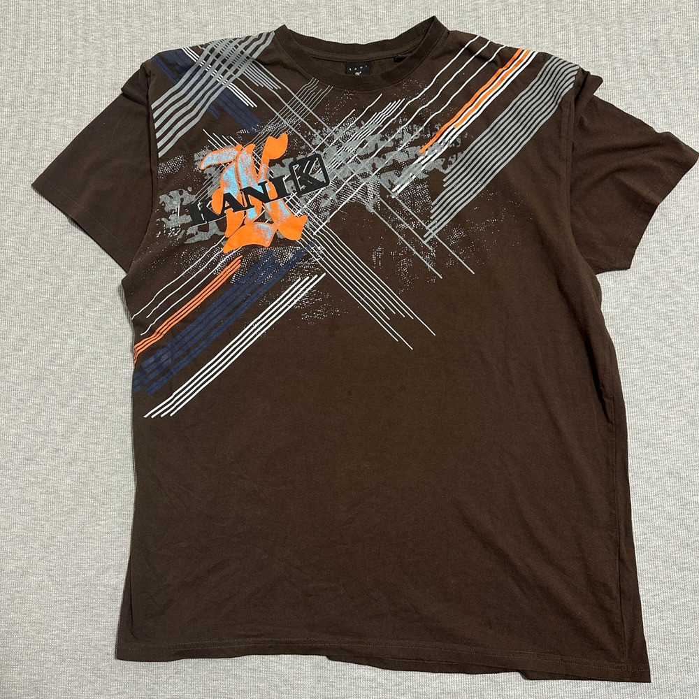 Y2K Karl Kani Gold Diagonal Graphic Tee Brown Orange Hip Hop Streetwear 3X